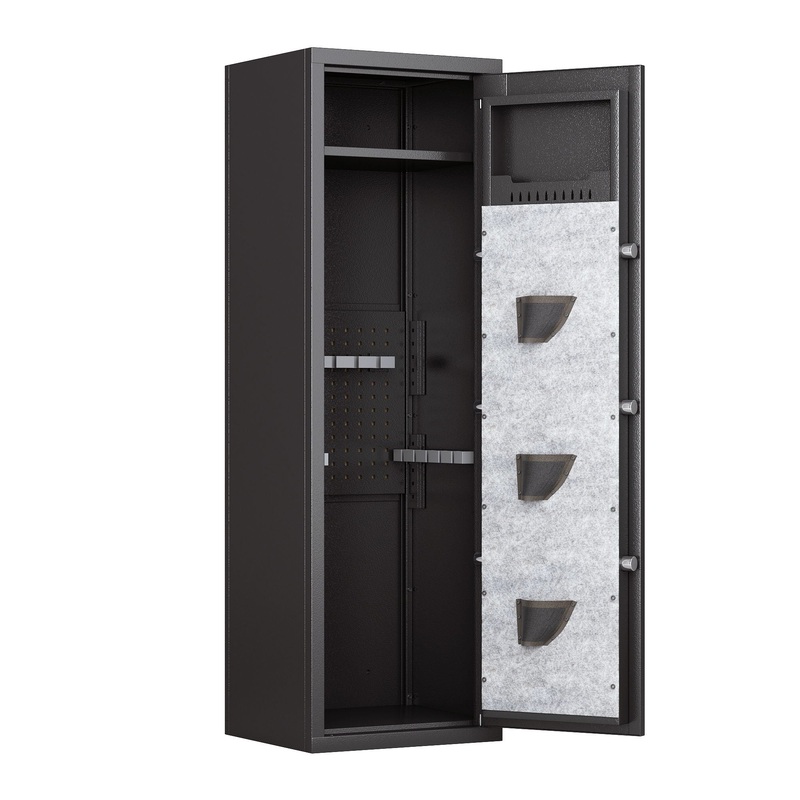Large Gun Safe Cabinet With 3 Pistol Pouches, Heavy Duty Biometric Fingerprint Lock, Rifle Gun Safe With Adjustable Stand, Detachable Structure Gun Safe, Gun Money Storage Cabinet – Black