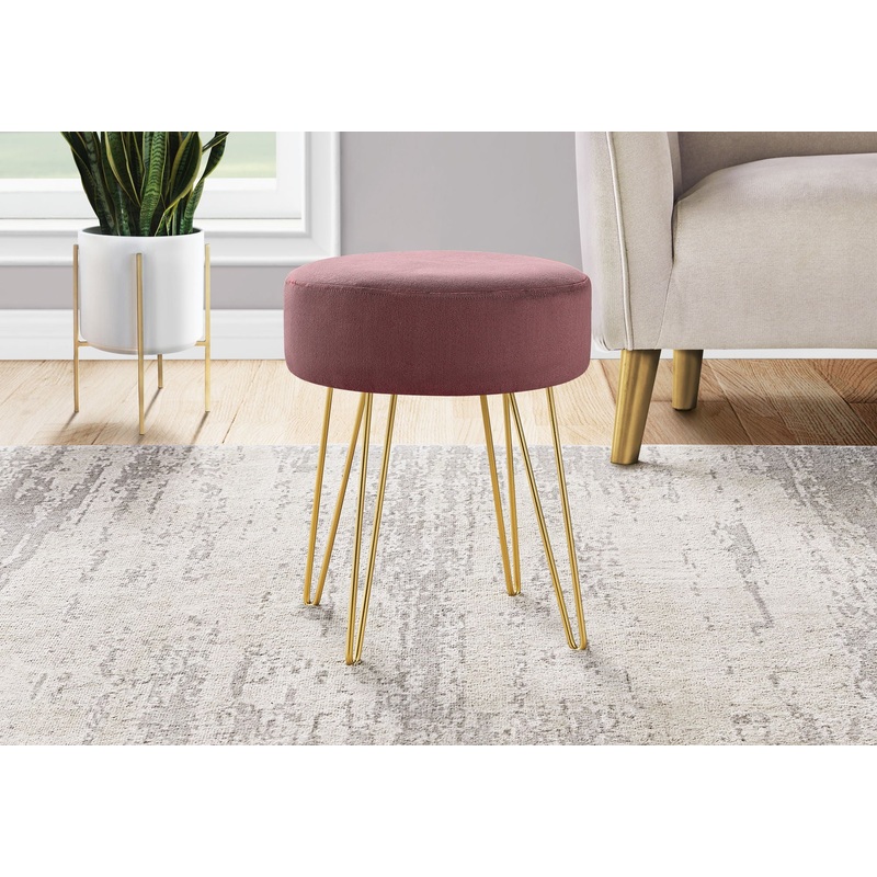 Ottoman, Pouf, Footrest, Foot Stool, Round Gold Metal Legs, Contemporary, Modern
