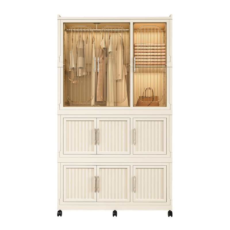 Portable Wardrobe Closet Storage Organizer With 9 Magnetic Doors – Cream White