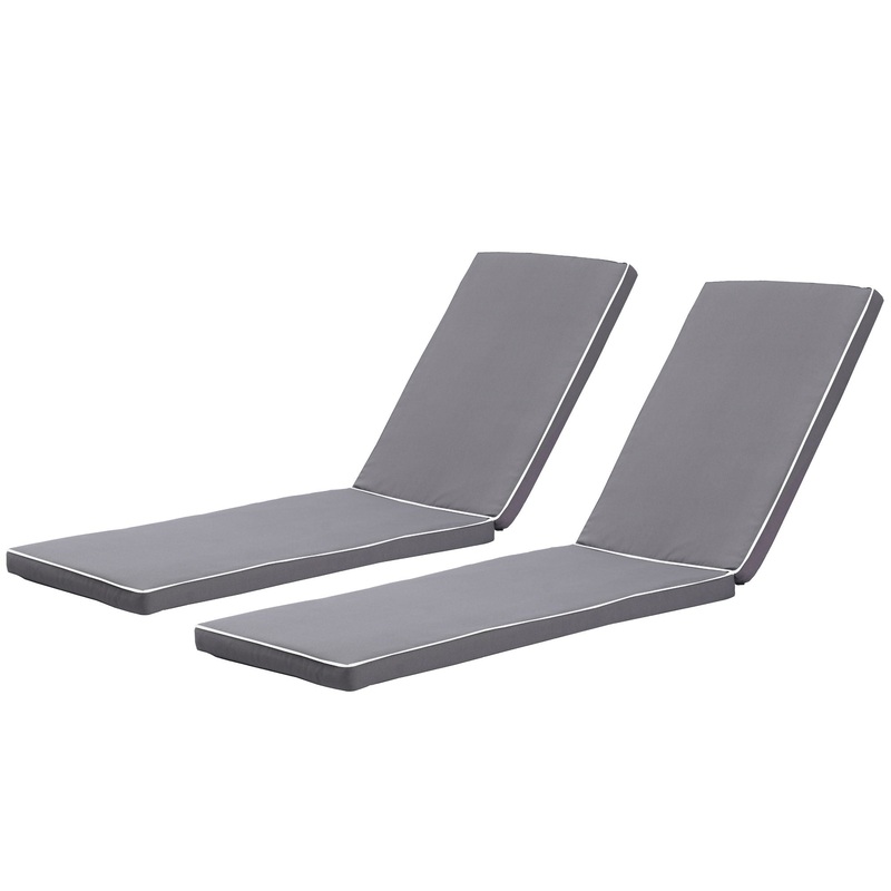 2 Pieces Set Outdoor Lounge Chair Cushion Replacement Patio Furniture Seat Cushion Chaise Lounge Cushion – Antique Gray / White