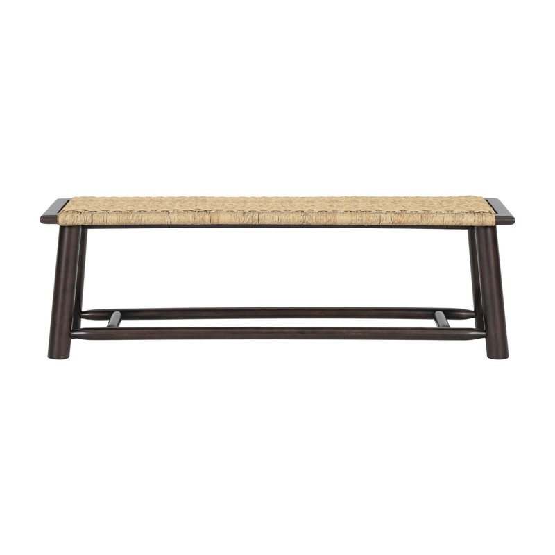 Farmhouse Modern Solid Wood Rattan Bench Multi Functional Design 59 Indoor & Covered Outdoor Bench – Walnut