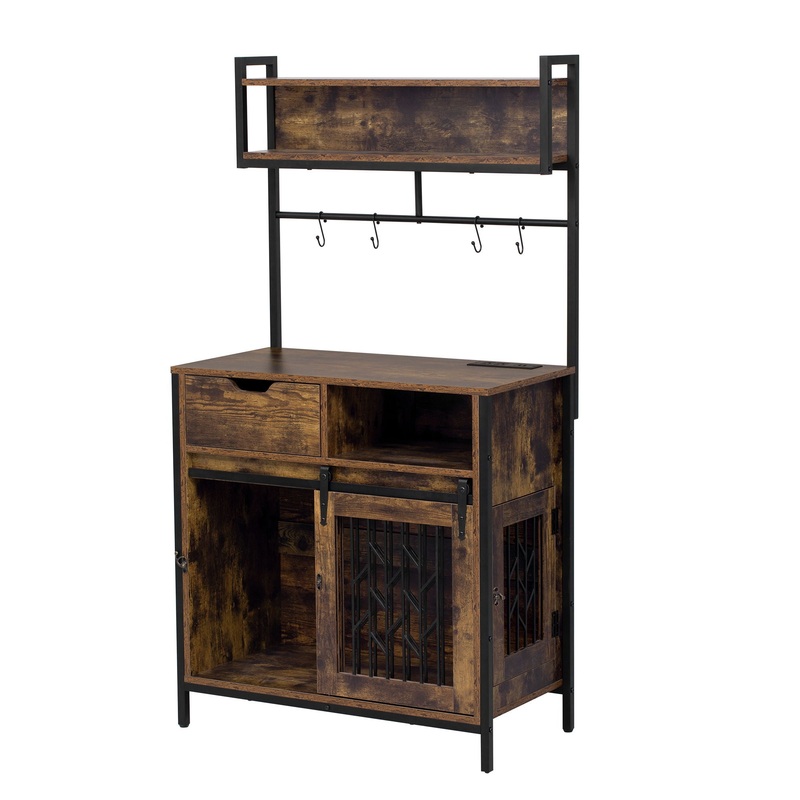 Furniture Style 2 In 1 Pet Friendly Dog Crate Composite Desk Hutch – Rustic Brown