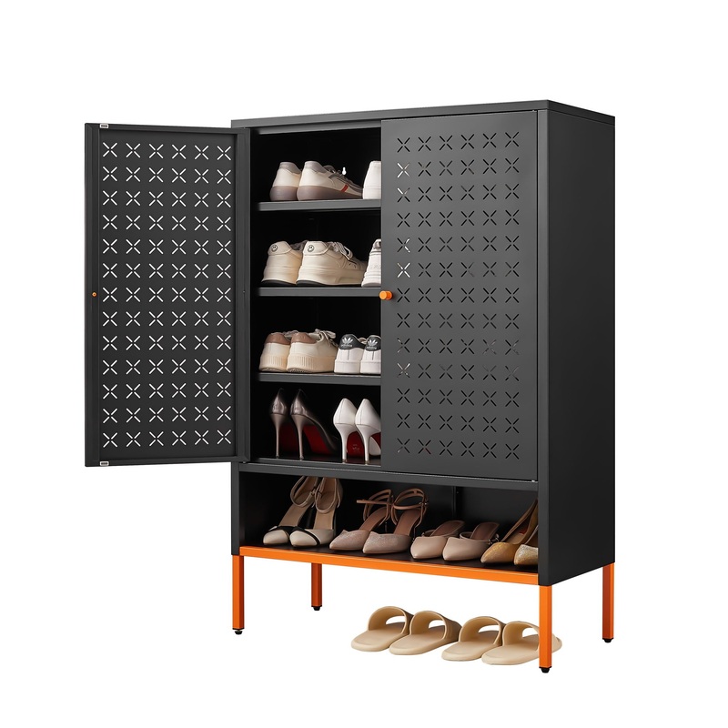 Gjg Hua – Shoe Cabinet With Ergonomic Steel Handle And Breathable Butterfly Door – Black