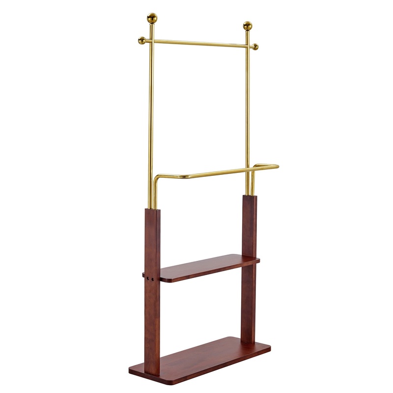 Hanger Double Layer Coat Rack With Solid Wood Partition – Gold / Walnut