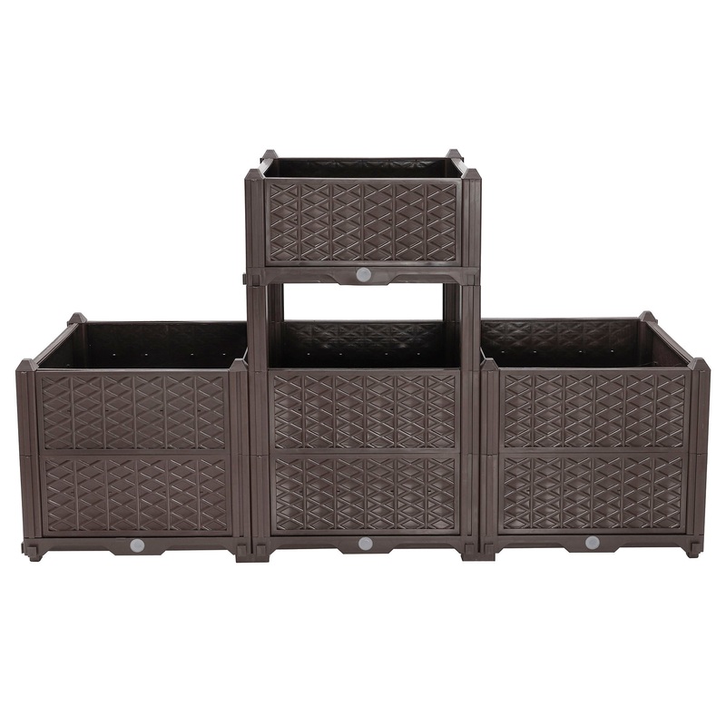 Indoor / Outdoor Rectangular Plastic Planting Box Kit For Vegetables, Herbs, Flowers & Succulents, Coffee, Polypropylene, 62.80 – Coffee
