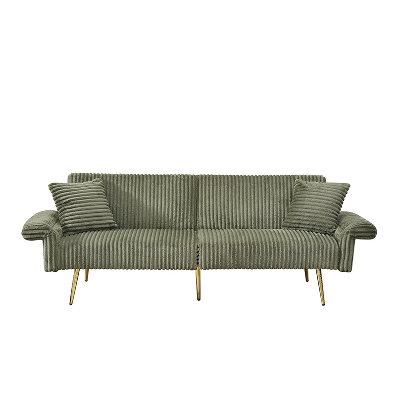 Luxury Corduroy Foldable Double Sofa Bed With Folding Armrests