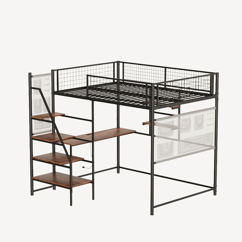 Metal Loft Bed With Built – In Charging Station And LED Light