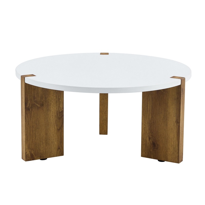 Minimalist Circular Coffee Table With Embedded Leg Design – White / Wood