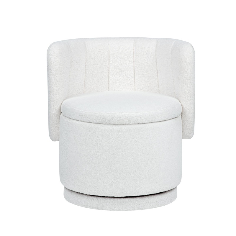 Modern 360 Degree Swivel Back Sofa Chair With Storage Space Boucle, Perfect For Bedroom And Living Room – Beige
