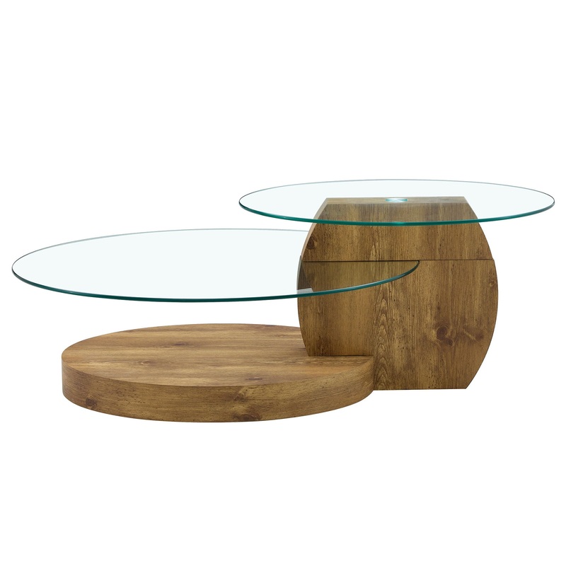 Modern Natural Wood Grain Double Layer Coffee Table Versatile Design – Natural Wood / Transparent