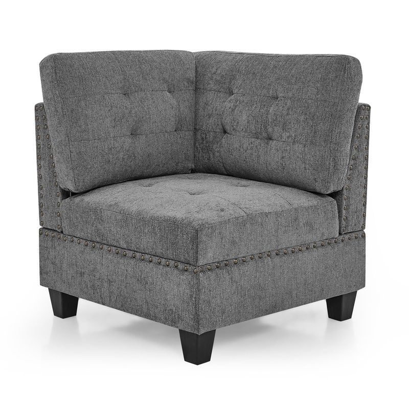 Modular Corner Sofa With Chenille Upholstery – Gray
