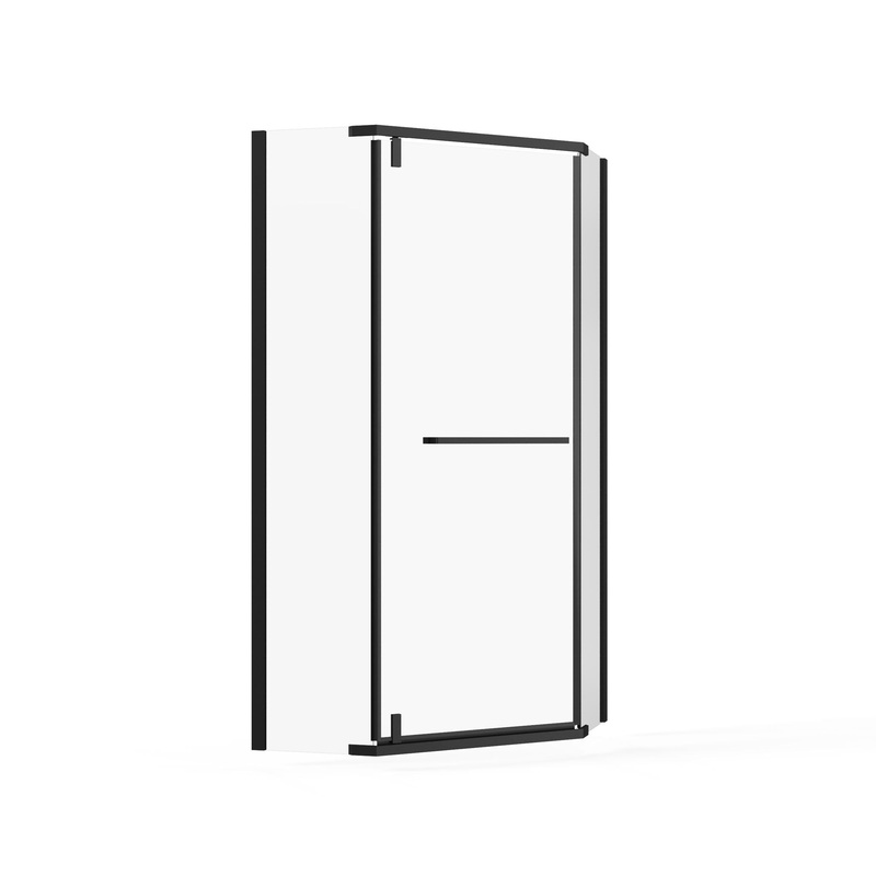 Neo Angle – Frameless Shower Door With White Acrylic Shower Base Combo – Matte Black
