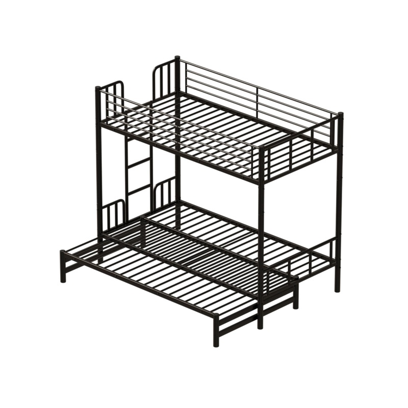 Twin Metal Pull Out Bunk Bed With Guardrail And Built In Ladder, Space Saving Convertible Frame For Bedroom – Black