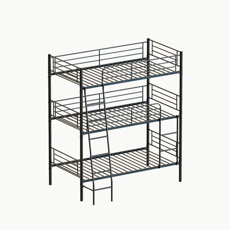 Twin Size Metal Triple Bunk Bed For Bedroom And Dormitory, Convertible Into 3 Separate Beds – Black