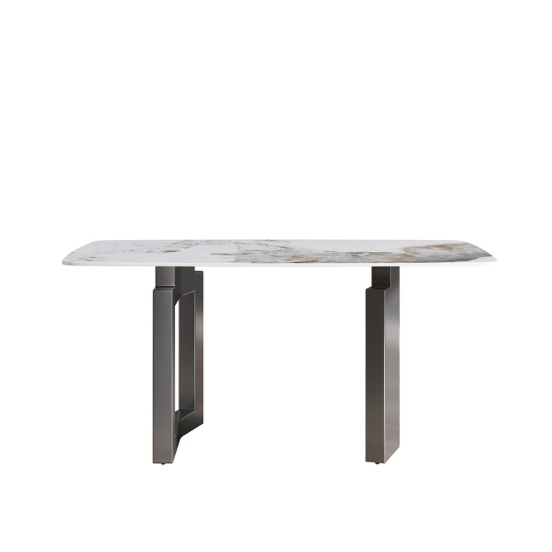 63 Modern Artificial Stone Pandora White Curved Metal Leg Dining Table, 6 People – Antique White / Black