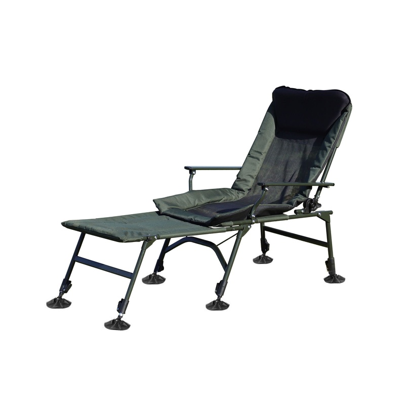 Camping Lounge Chair With Detachable Footrest, Portable Folding Reclining Camping Chair With Adjustable Backrest For Indoor And Outdoor Camping Beach Hiking Fishing – Green / Black