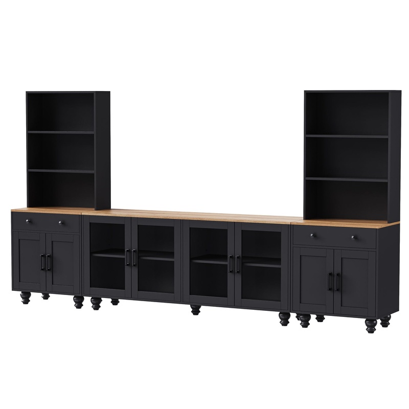 Farmhouse TV Stand With Solid Wood Gourd Shaped Legs For TVs Up To 70