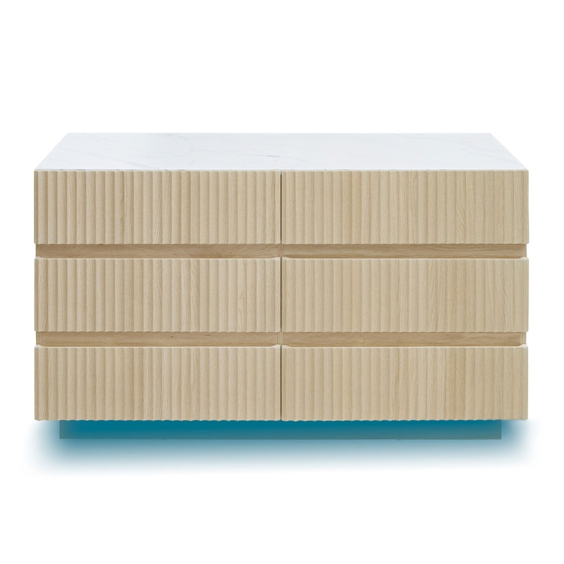 Fluted 6 Drawers Dresser, Double Dresser Chest Of Drawers, Modern Chest Of Drawers With LED, Drawer Organizer For Bedroom, Living Room, Hallway – Natural