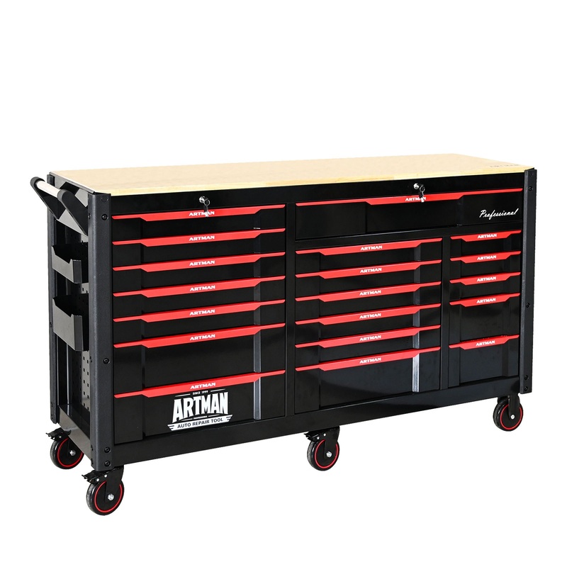 Heavy Duty Tool Cart With 19 Drawers, Tools Not Included, Mobile Storage For Workshop Or Laboratory – Black / Red