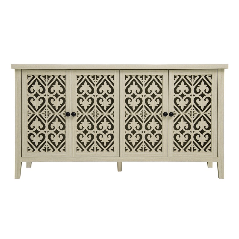 Hollowed Out Cabinet With 4 Doors, American Furniture, Suitable For Bedroom, Living Room, Study – Natural
