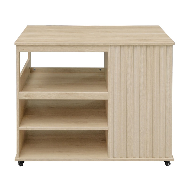 Kitchen Island Cart, Rolling Serving Utility Trolley Cart Modern Kitchen Island With Storage Drawer Wine Rack Lockable Casters, Kitchen Cart For Kitchen, Dining Room, Bar Living Room – Natural