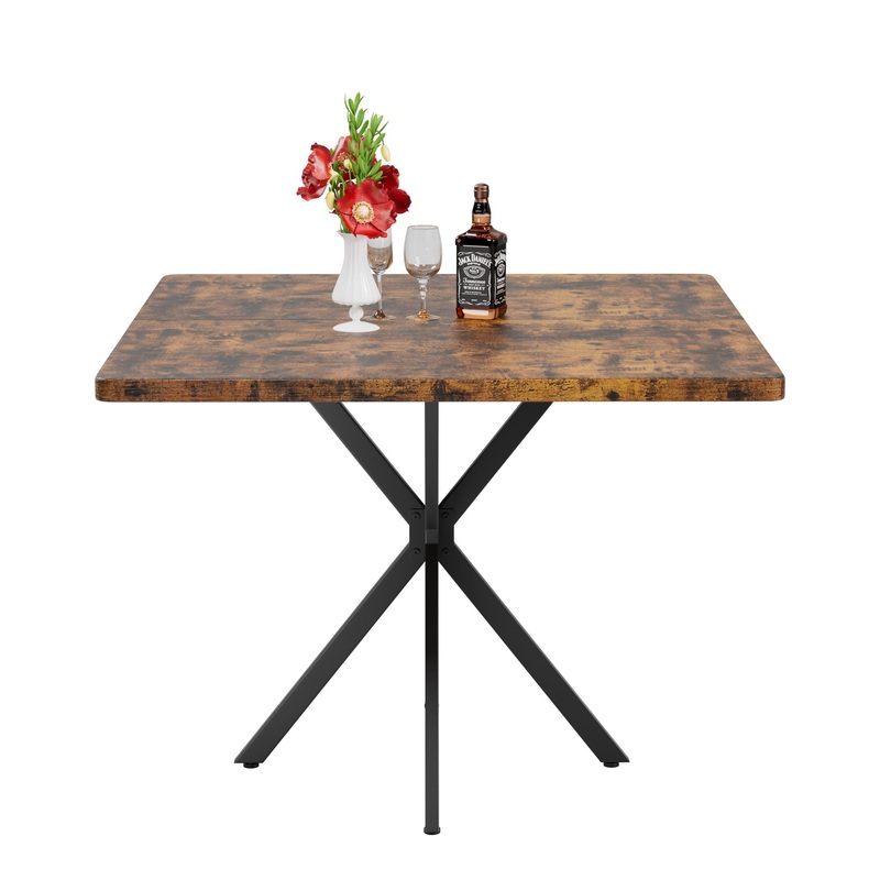 Mid Century Modern Square Dining Table Set With Faux Marble Tabletop And Iron Legs For 4, Space Saving Design – Brown / Blue