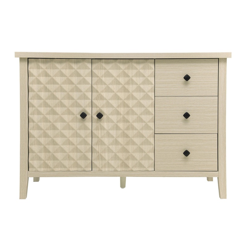 Modern 2 Door 3 Drawer Storage Cabinet, Buffet Cabinet With 2 Embossed Door For Living Room, Kitchen, Entryway – Natural