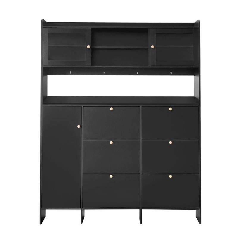 On Trend Multifunctional Tipping Bucket Shoe Cabinet With Storage Shelf & 6 Flip Drawers