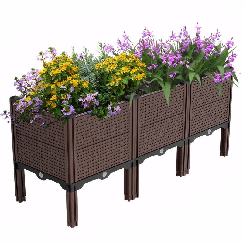 Raised Garden Beds Outdoor, Polypropylene Planter Boxes Outdoor For Vegetables, Flowers, Herbs, Garden Box With Drain Outlet, Heat And Frost Resistant Planters – Black / Brown
