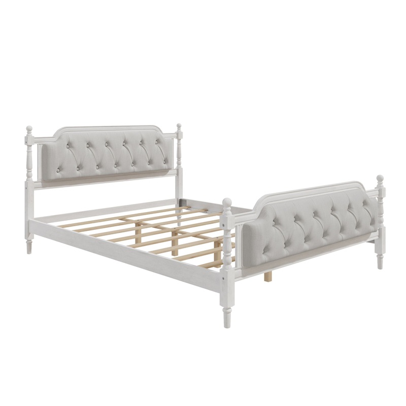 Traditional Style Solid Bed Frame With Upholstered Tufted Headboard, No Box Spring Needed