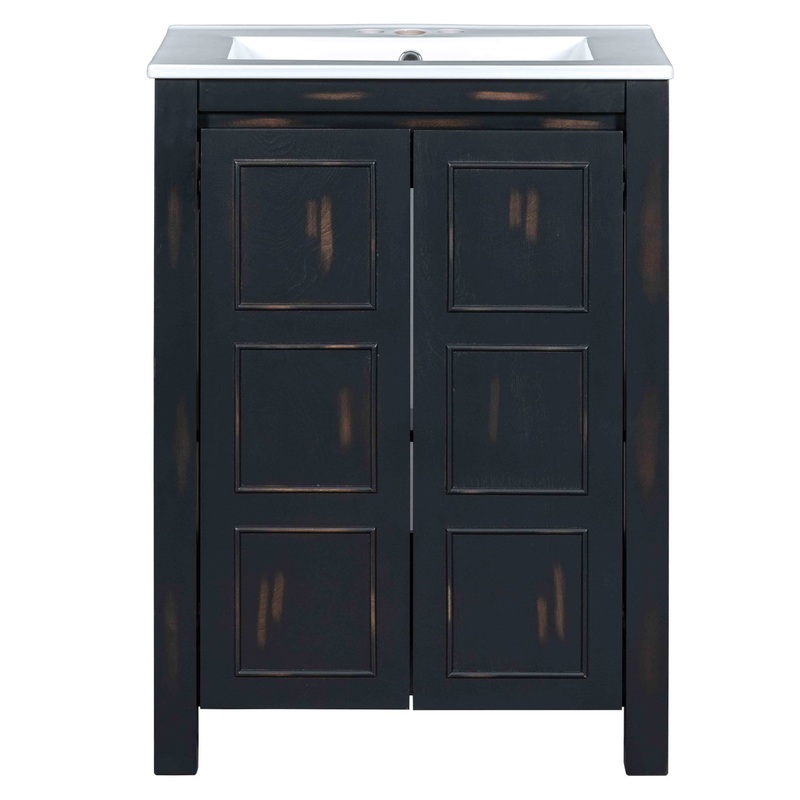 Vintage Style Small Bathroom Vanity Combo With Ceramic Sink, 2 Soft-Close Doors – Espresso