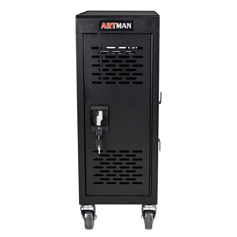 16 Bay Mobile School Charging Cart Station For Chromebook, Tablet And Laptop Computer With Power Strip Included – Black