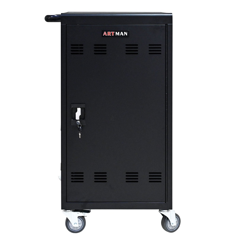 45 Bay Mobile School Charging Cart Station For Chromebook, Tablet And Laptop Computer With Power Strip Included – Black