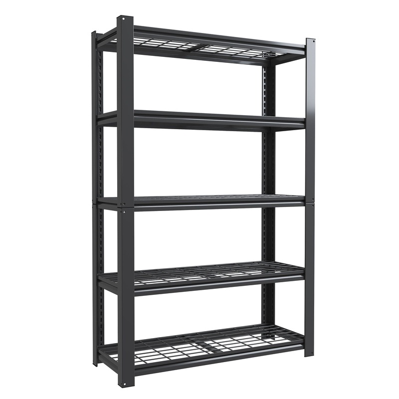 Heavy Duty 5 Tier Adjustable Metal Mesh Storage Rack With 2000 Lbs Capacity – Brushed Nickel