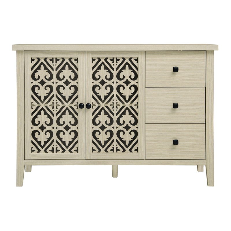 Hollowed Out Cabinet With 2 Door 3 Drawers, American Furniture, Suitable For Bedroom, Living Room, Study – Natural