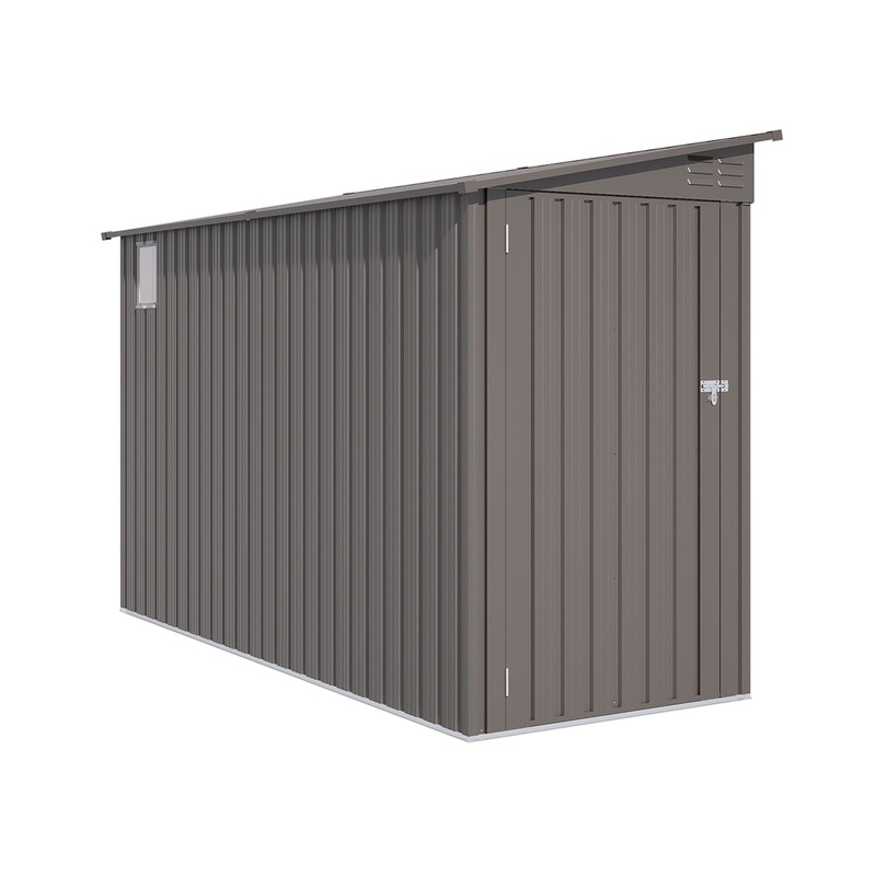 Metal Outdoor Storage Shed 4 X 9 Ft With Sloping Roof, Vents, And Side Door – Gray