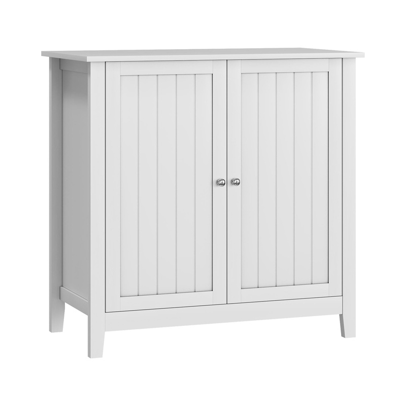 Mid Century Modern Double Door Storage Cabinet With Knobs – White