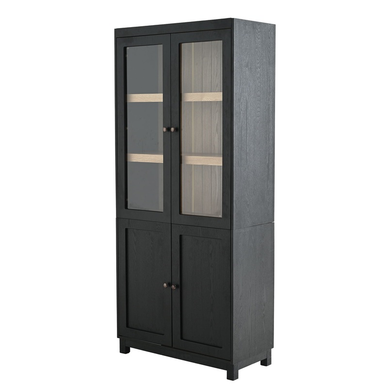 Mid Century Modern Style Tall Display Cabinet With Glass Doors For Collectibles – Black