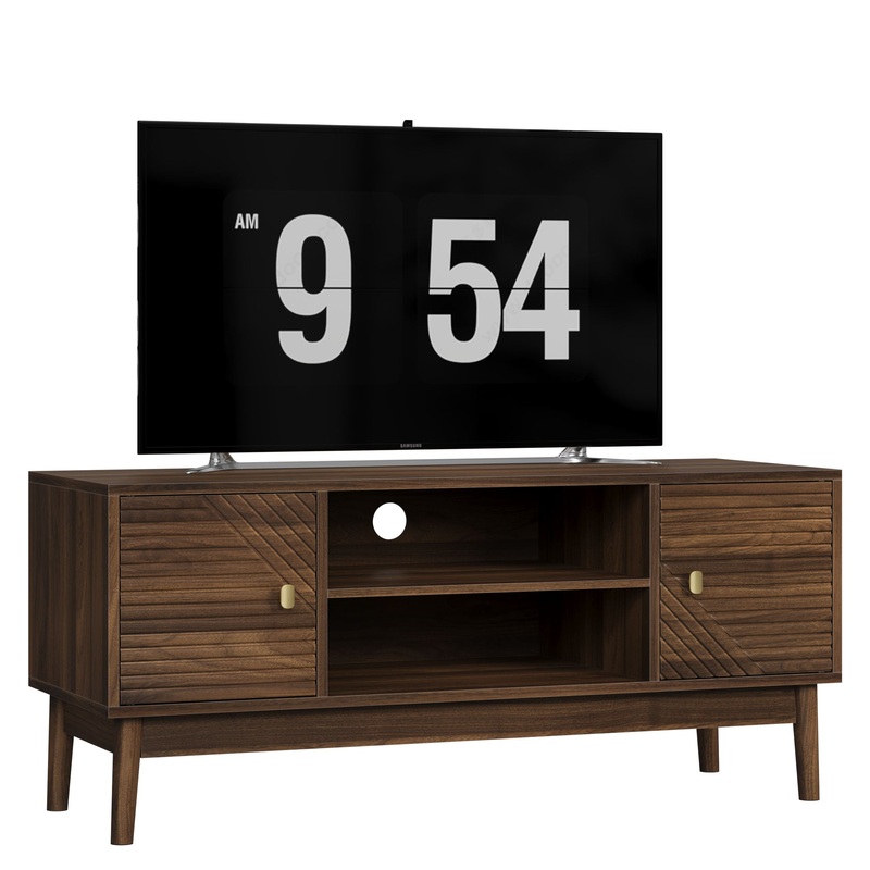 Mid Century Modern TV Stand Entertainment Center With Storage – Walnut