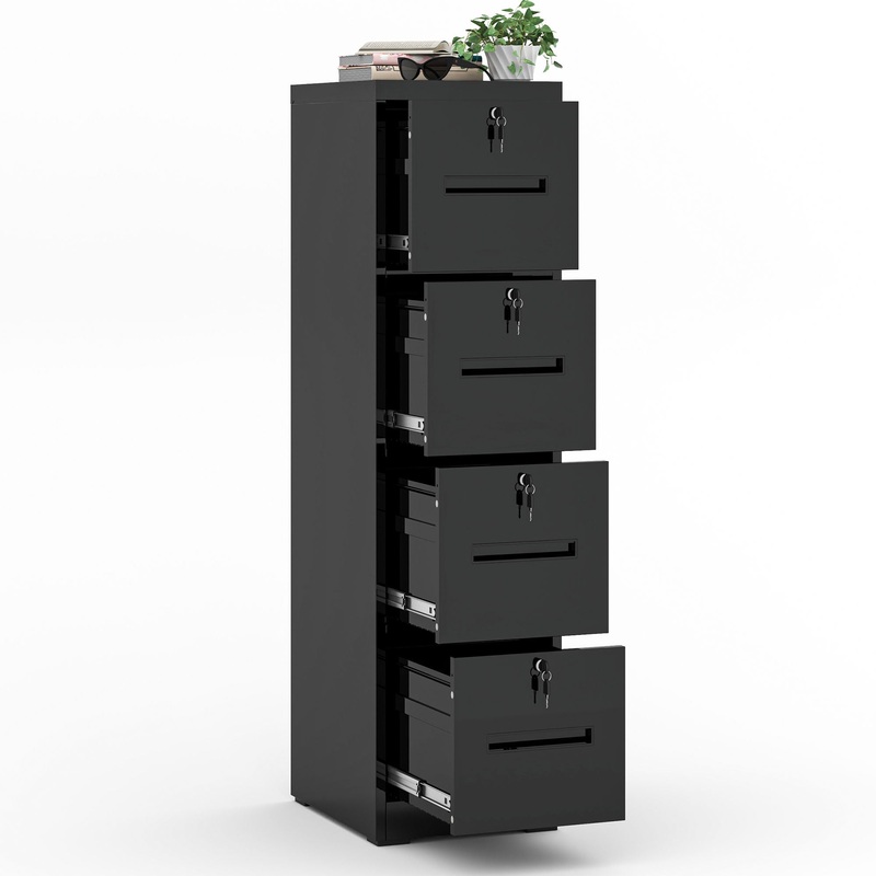 Modern 4 Drawer Metal Vertical Filing Cabinets With Lock For Home Office, Steel Construction, Letter / Legal / A4 / F4 Size – Brushed Nickel