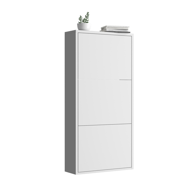 Modern Metal Shoe Storage Cabinet With 3 Flip Drawers, Wall Mount Option – Gunmetal Black