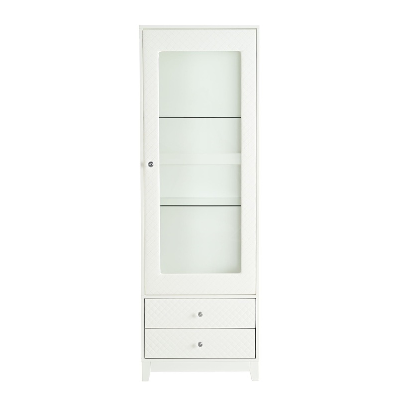 Modern Upholstered Glass Display Cabinet With Adjustable LED Light – White