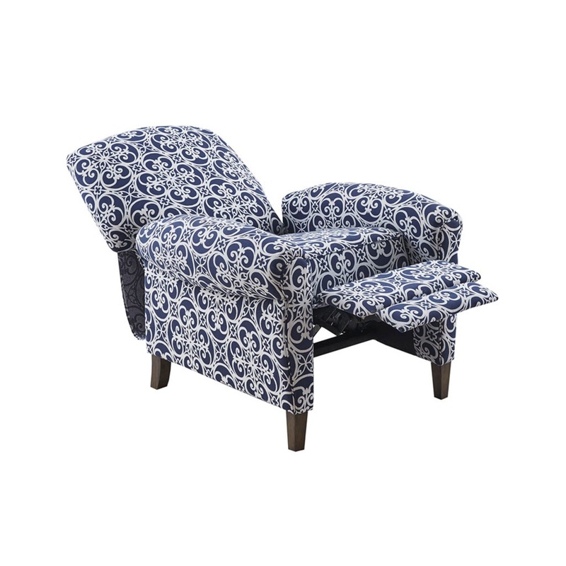 Push Back Recliner Chair With Fretwork Pattern And Solid Wood Legs – Multicolor