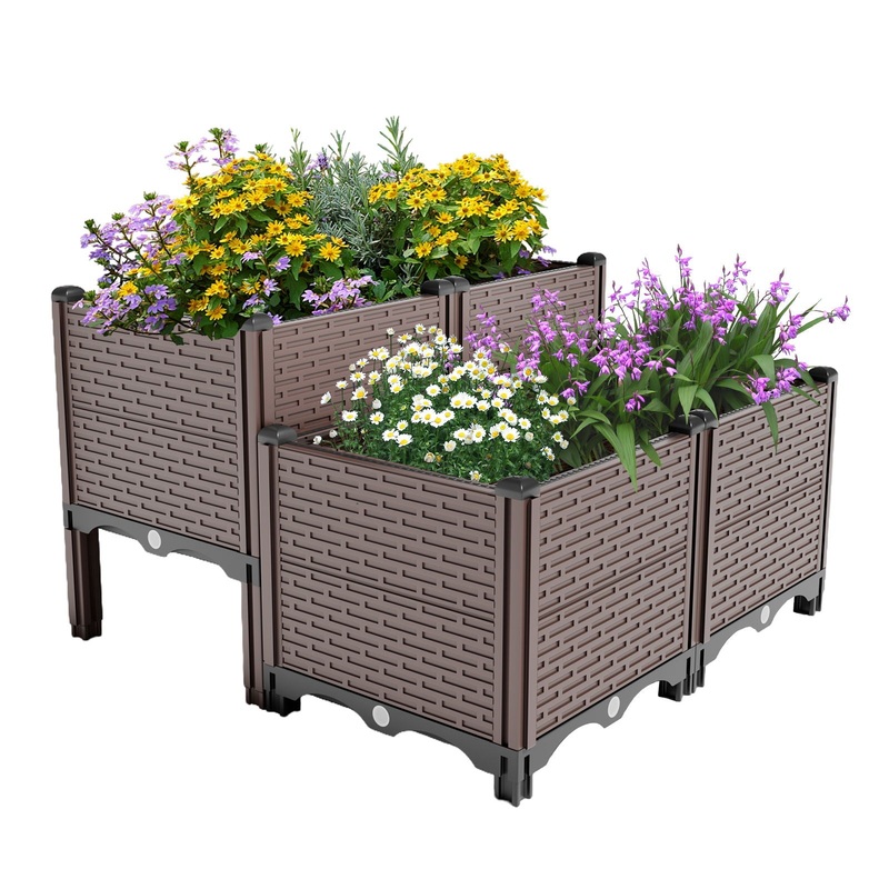 Raised Garden Beds Outdoor, Planter Boxes Outdoor For Vegetables, Flowers, Herbs, Garden Box With Drain Outlet, Heat And Frost Resistant Planters – Black / Brown