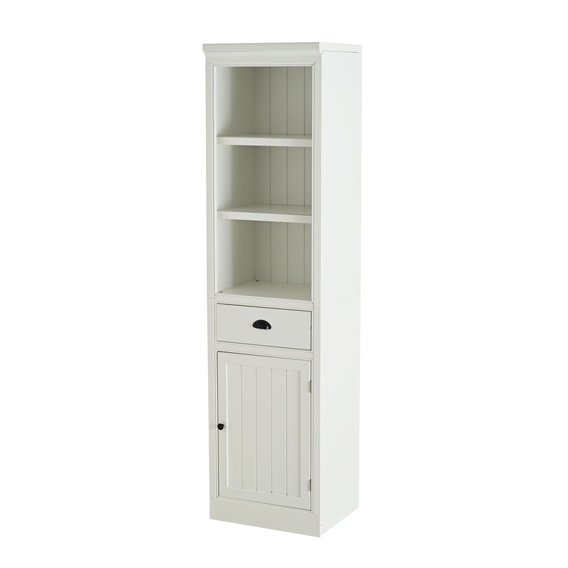 Retro Style 75” Tall Display Shelf With Cabinet For Hallways Living Room Kitchen – White