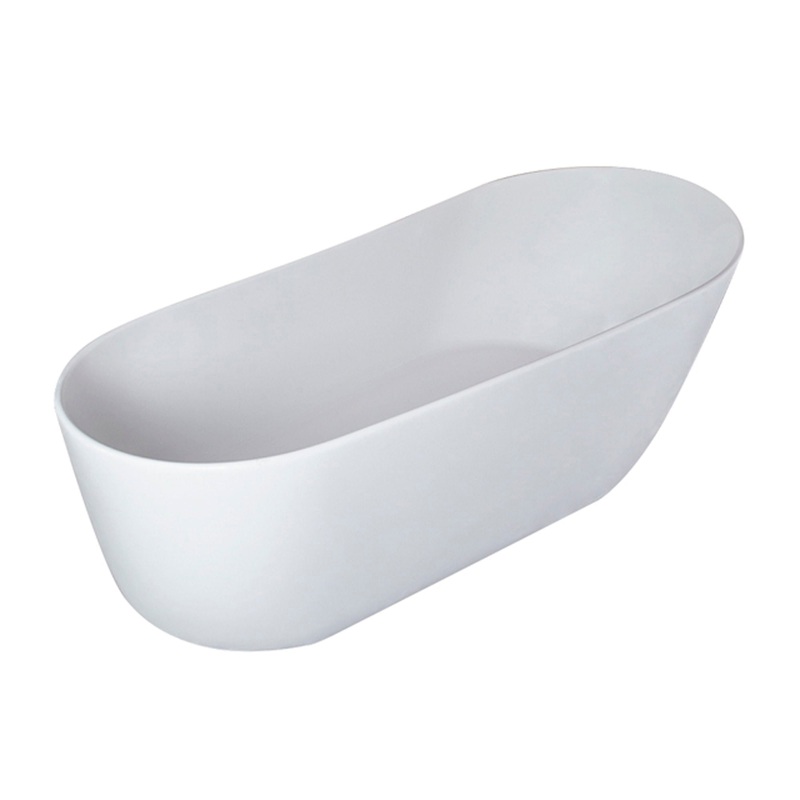 Solid Surface Stone Resin Oval Shape Soaking Bathtub With Overflow For The Bathroom – Matte White