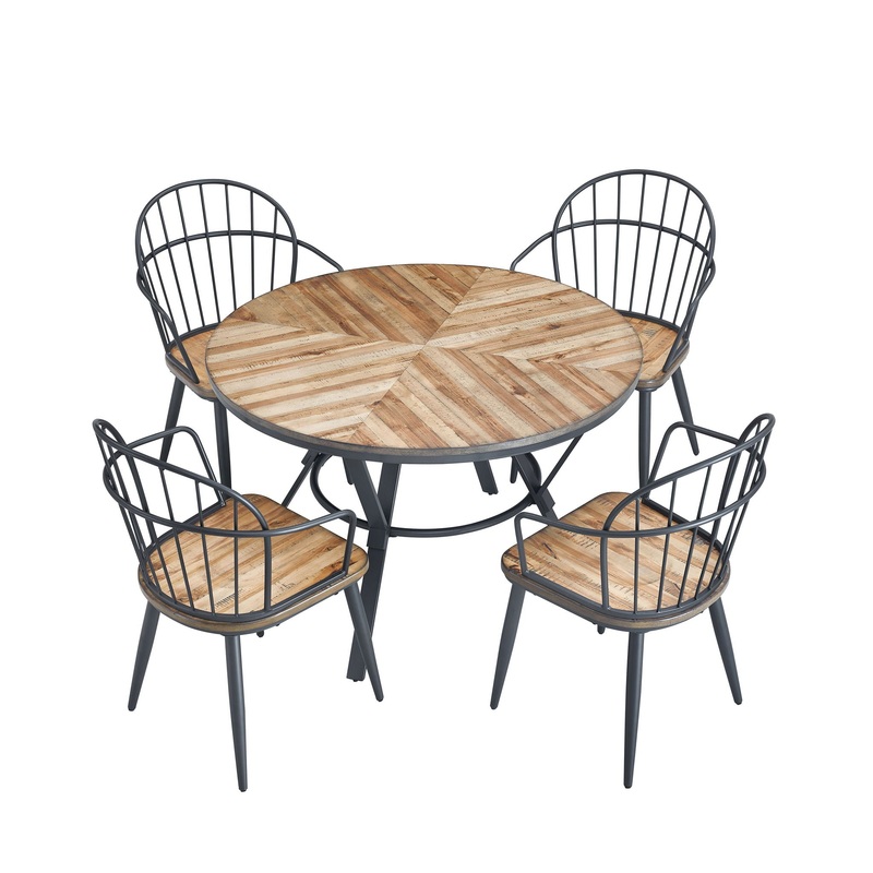 Contemporary Indoor Dining Set With Metal Legs, Birch, And Metal – Black / Natural