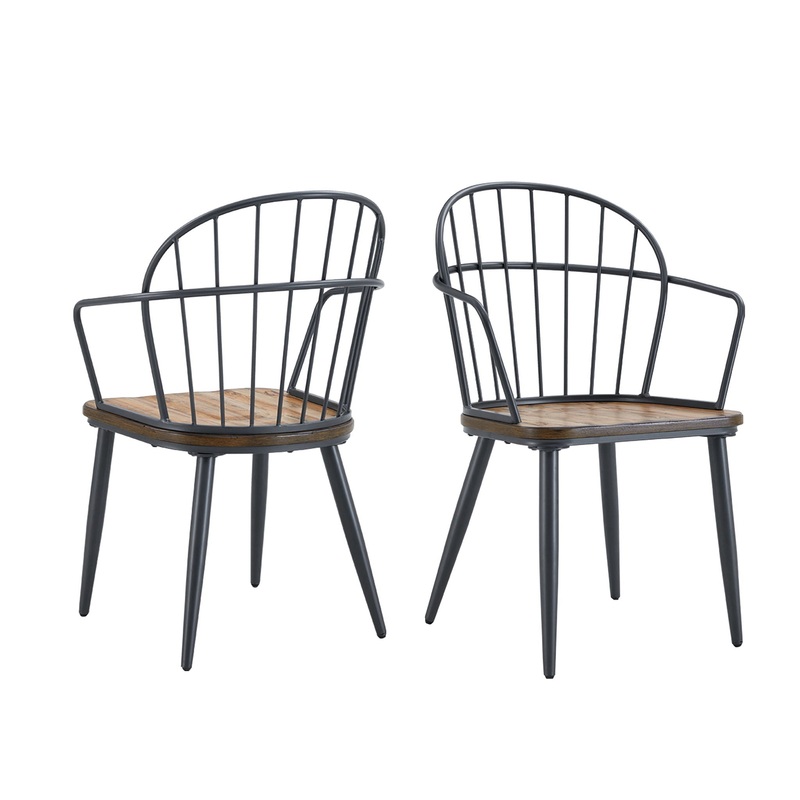 Industrial Inspired Indoor Dining Chair With Metal Legs And Birch (Set of 2) – Black / Natural