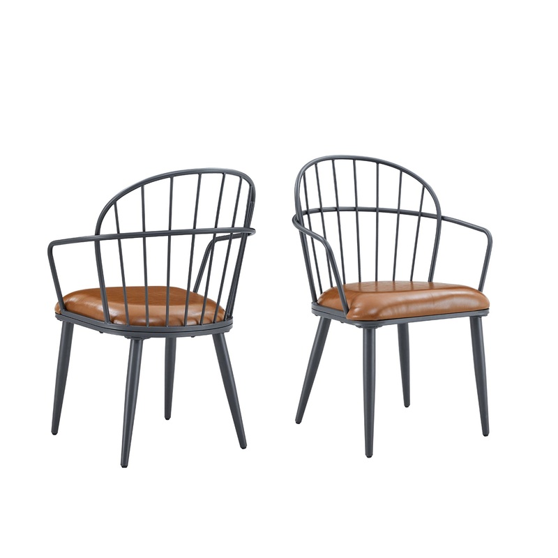 Industrial Inspired Upholstered Dining Chair Set With Metal Legs (Set of 2) – Brown