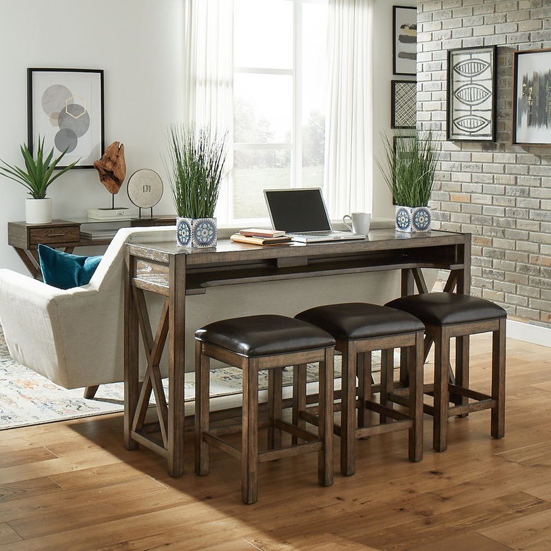 Lennox – 4 Piece Console Set (Console 3 Stools) – Dark Brown